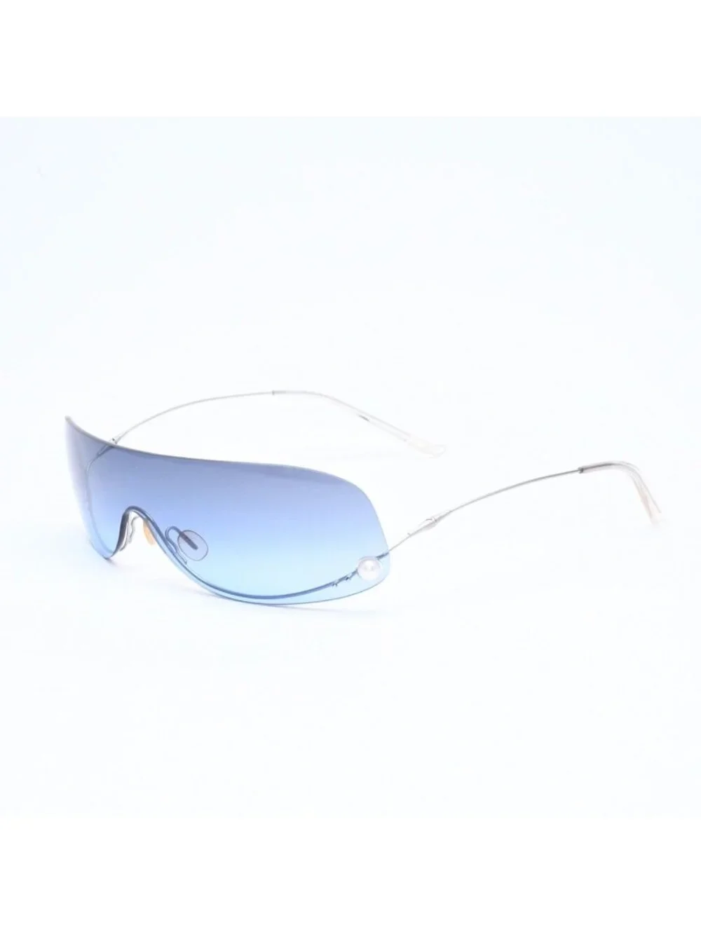 Chanel Shield Sunglasses Eyewear 125 CC Logo Faux Pearl Blue